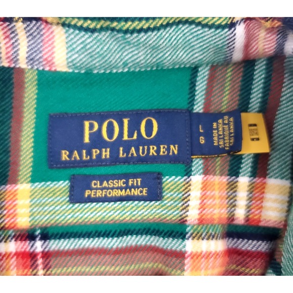 Polo Ralph Lauren Long Sleeve Performance Classic Flannel Shirt Green Plaid - Picture 10 of 13